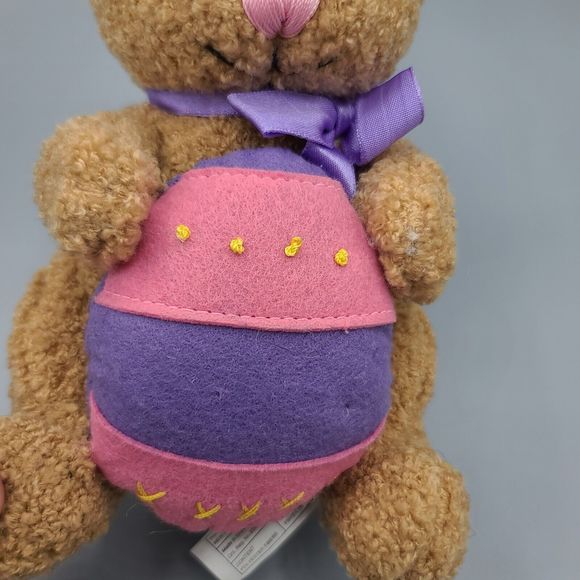 American Greetings Plush Tan Cream Bunny Rabbit Purple Pink Egg 8 Inch - Picture 13 of 15